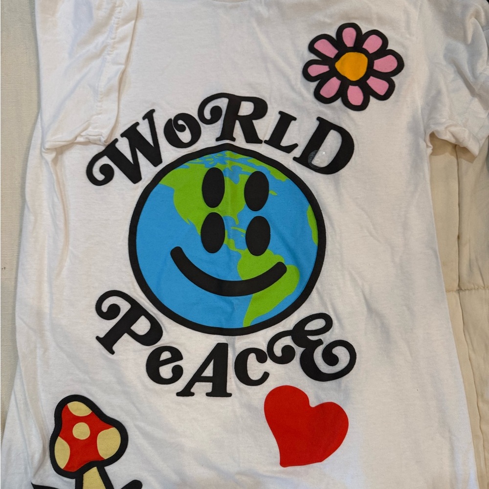 PacSun White and Blue World Peace Tee